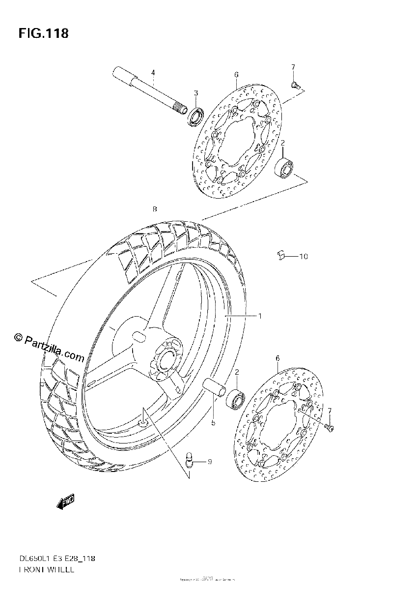 Diagrama de FRONT WHEEL DL650 L1 E3