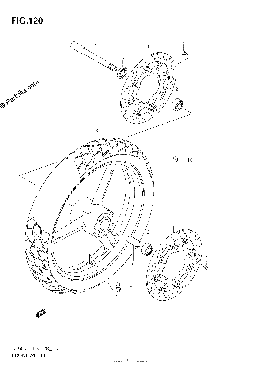 Diagrama de FRONT WHEEL DL650 L1 E33