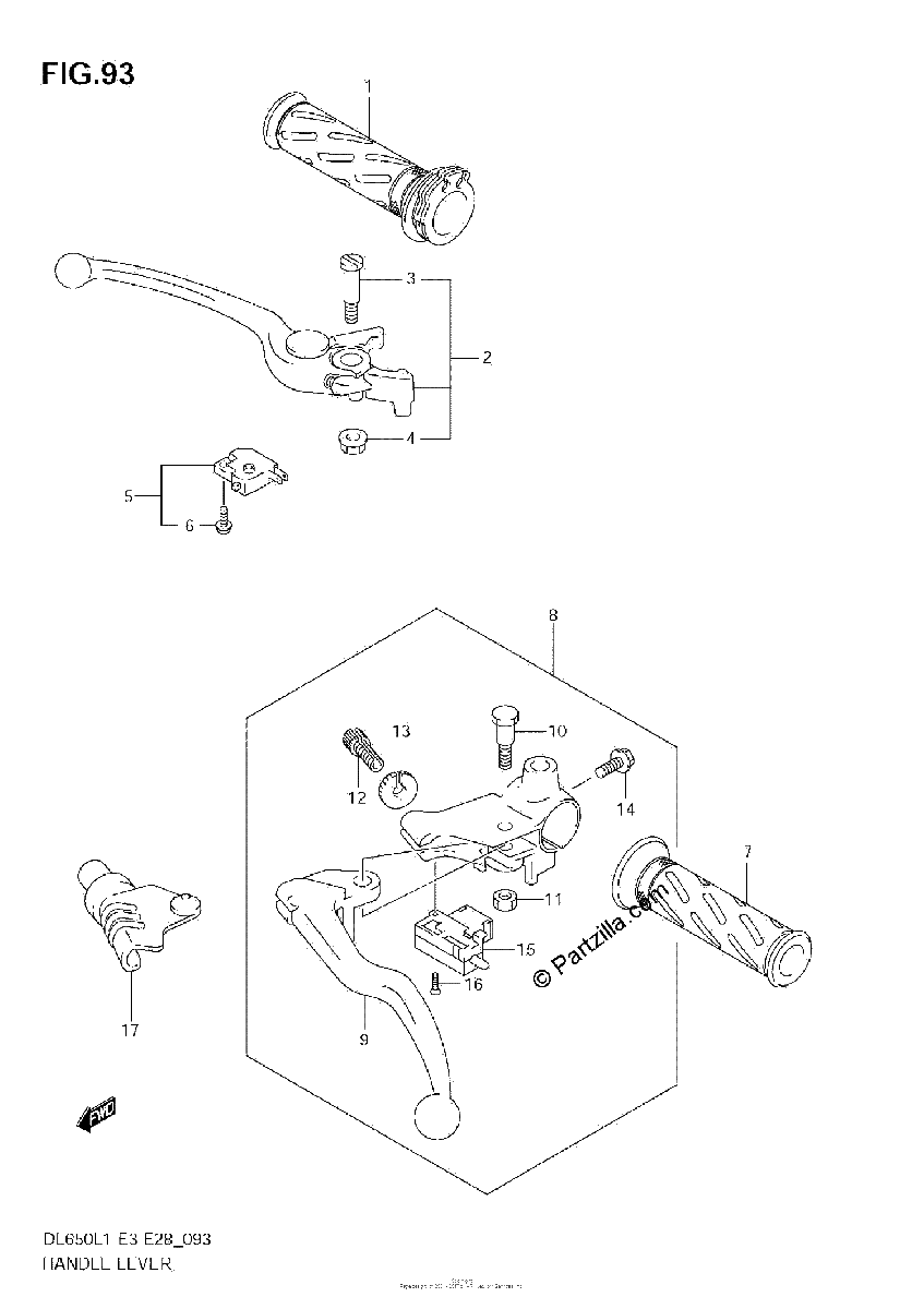 Diagrama de HANDLE LEVER DL650 L1 E28