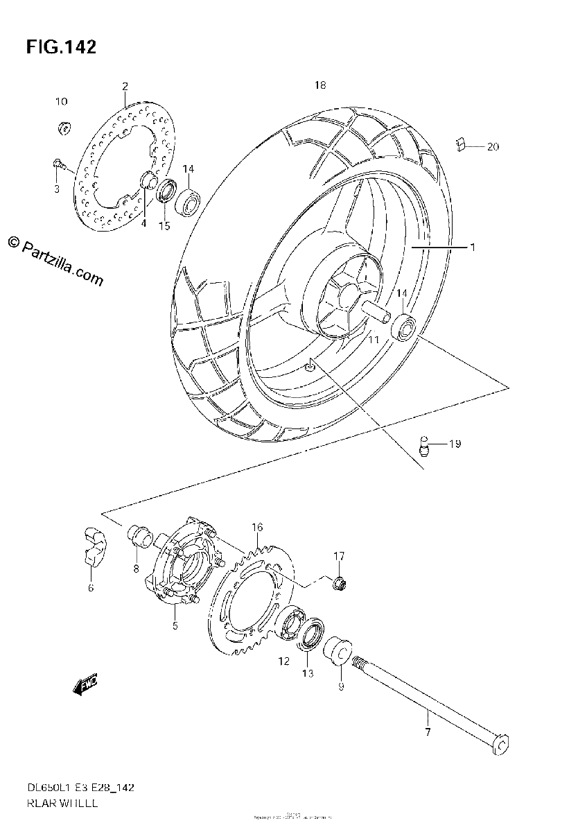 Diagrama de REAR WHEEL DL650 L1 E3
