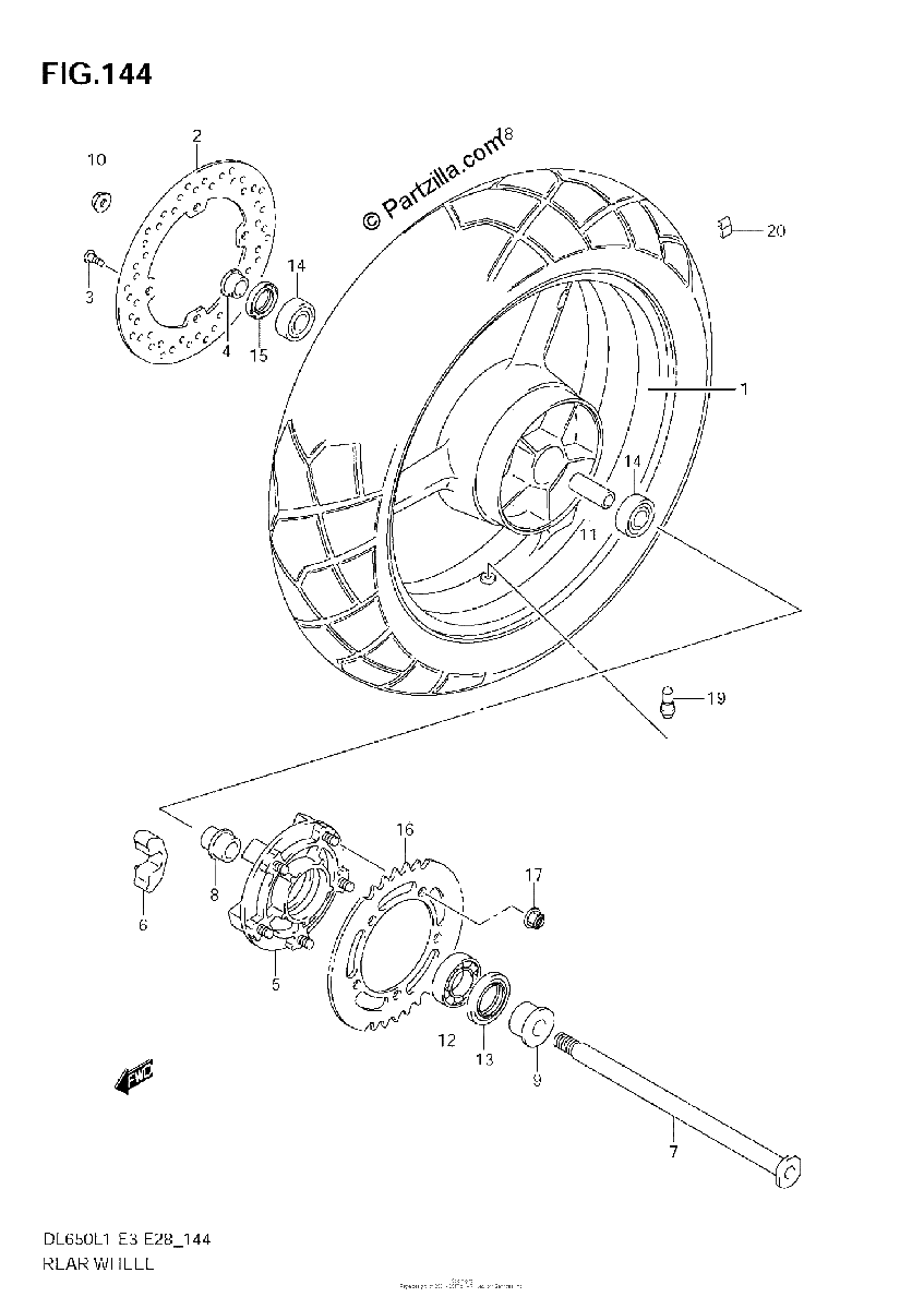 Diagrama de REAR WHEEL DL650 L1 E33