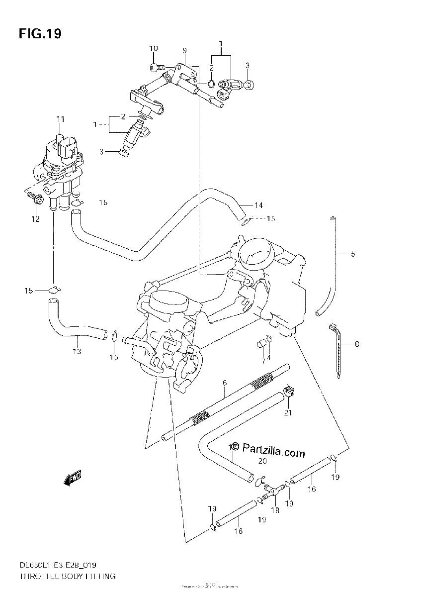Diagrama de THROTTLE BODY FITTING DL650 L1 E33