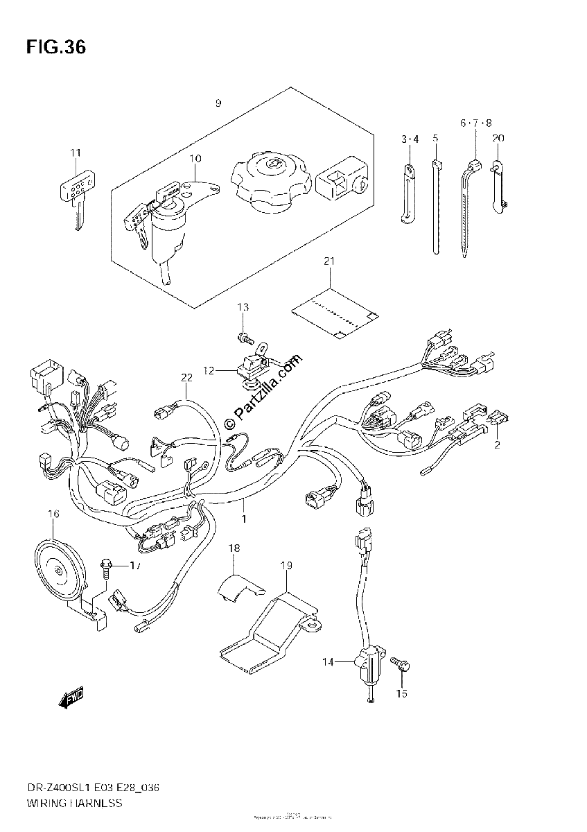 Diagrama de WIRING HARNESS DR Z400SL1 E28