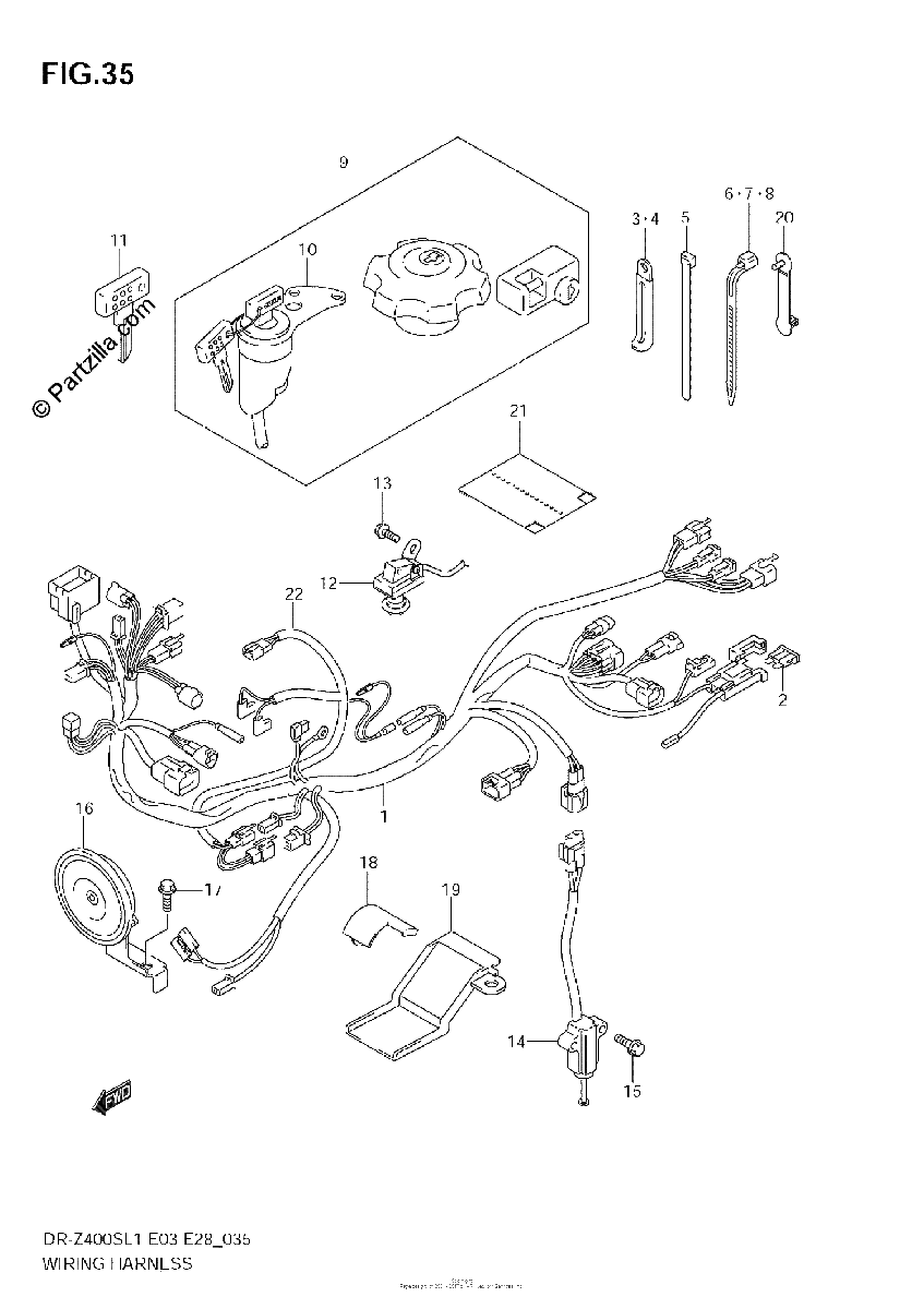 Diagrama de WIRING HARNESS DR Z400SL1 E3