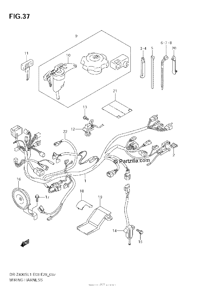 Diagrama de WIRING HARNESS DR Z400SL1 E33