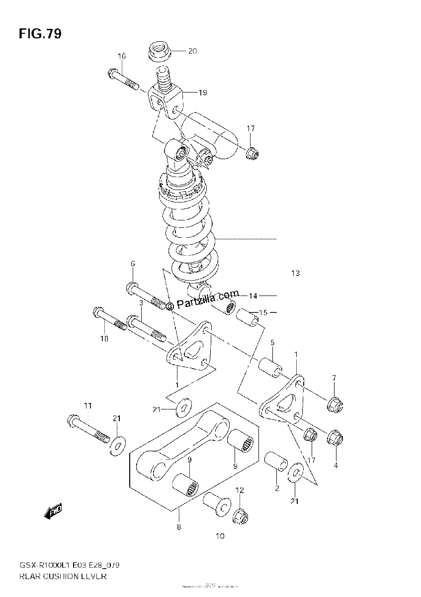 Diagrama de REAR CUSHION LEVER GSX R1000L1 E28