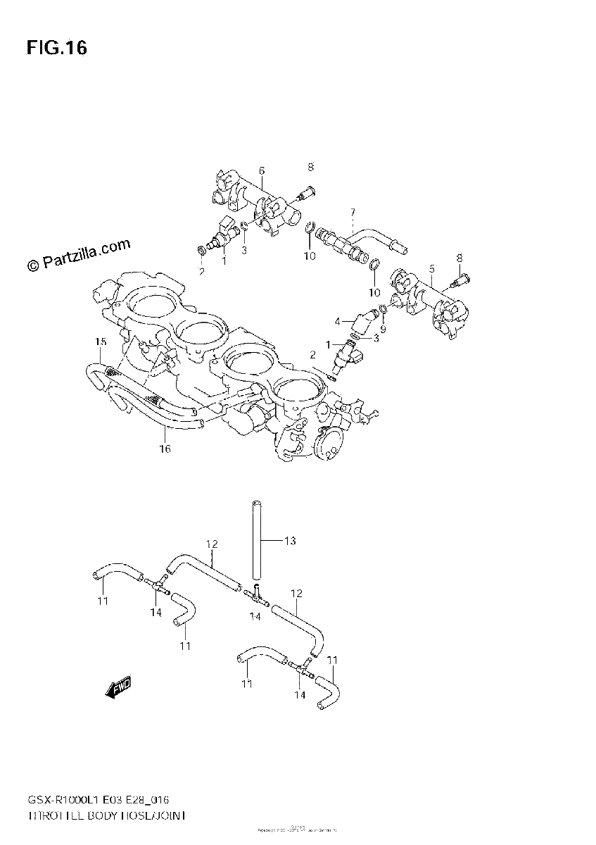 Diagrama de THROTTLE BODY HOSE JOINT GSX R1000L1 E3