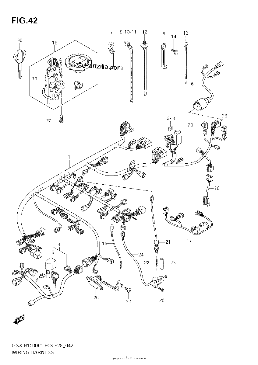 Diagrama de WIRING HARNESS GSX R1000L1 E28