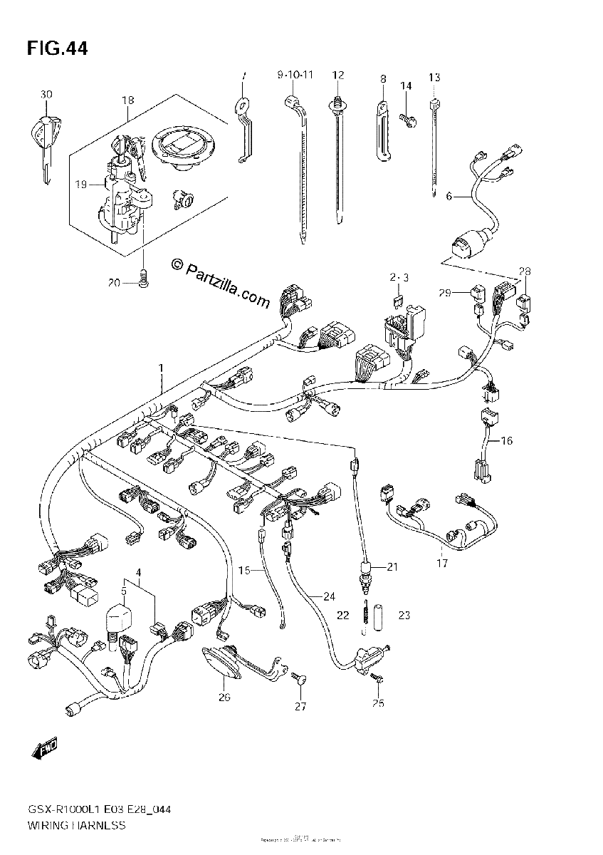 Diagrama de WIRING HARNESS GSX R1000L1 E33