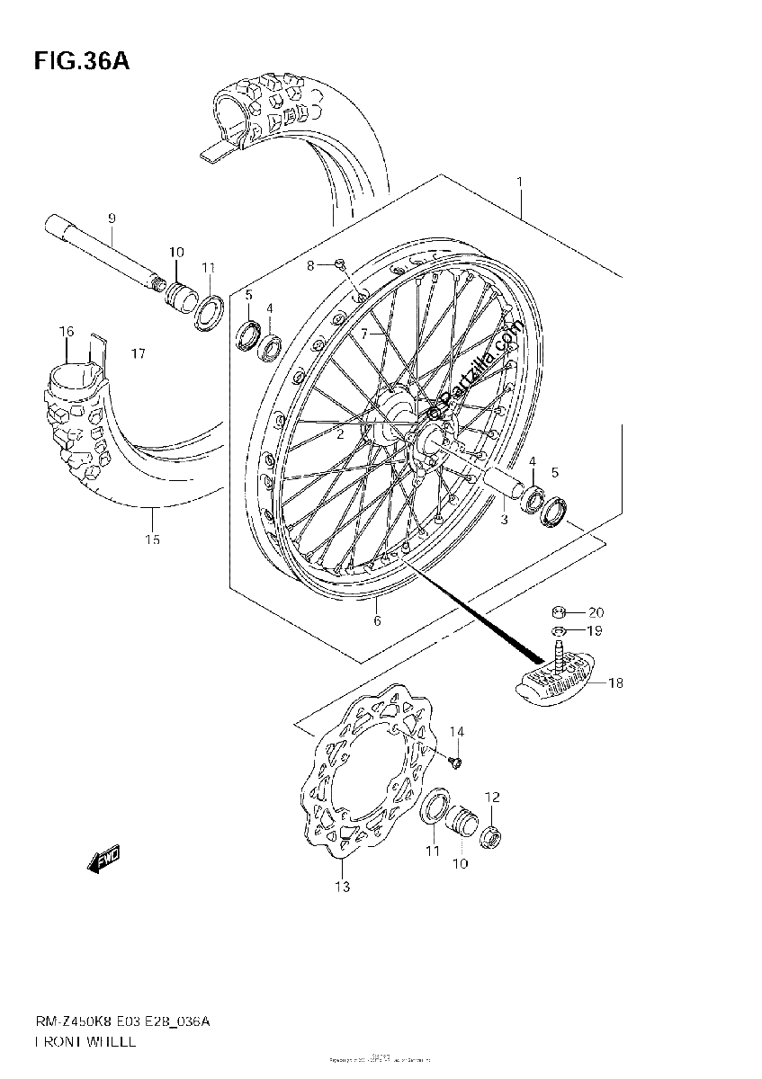 Diagrama de FRONT WHEEL RM Z450 L1