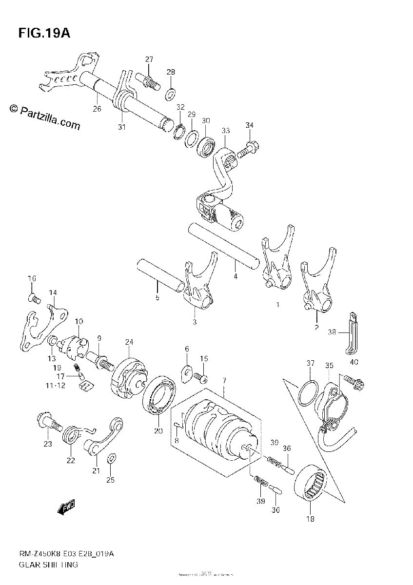Diagrama de GEAR SHIFTING RM Z450 L1