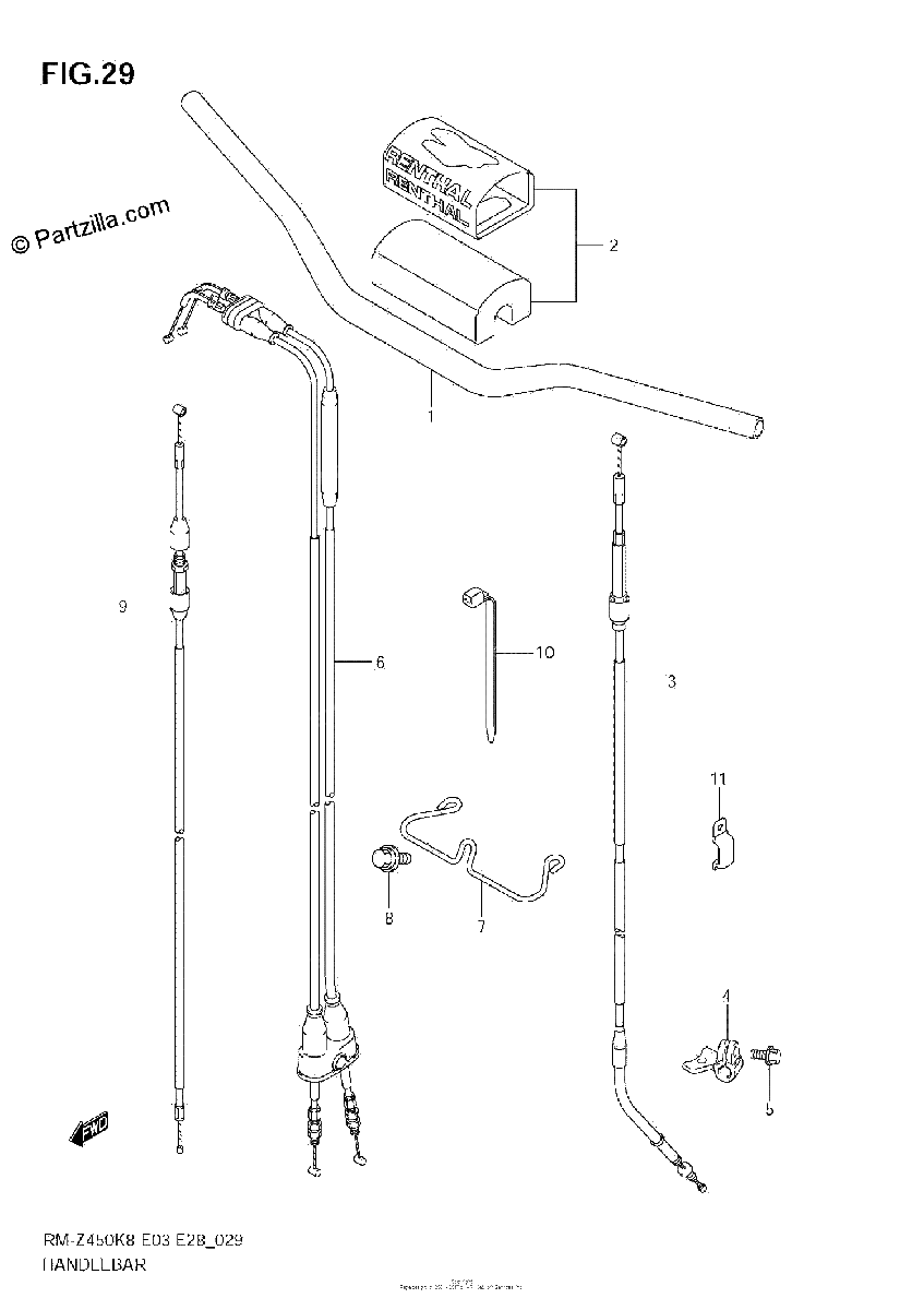 Diagrama de HANDLEBAR RM Z450 K8 K9 L0