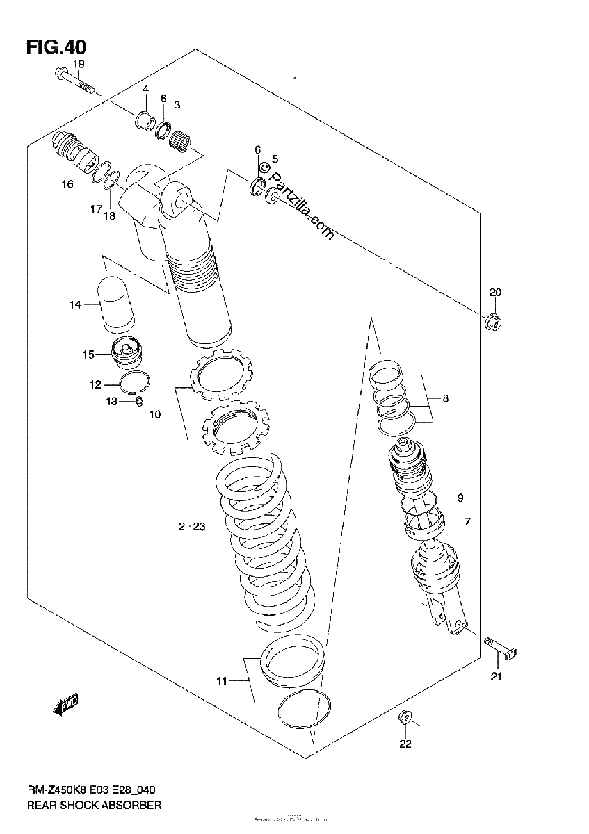 Diagrama de REAR SHOCK ABSORBER RM Z450 K8 K9