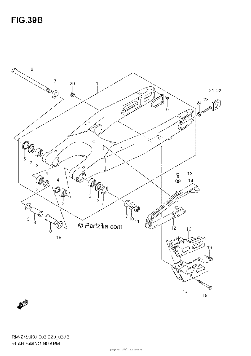 Diagrama de REAR SWINGING ARM RM Z450 L1