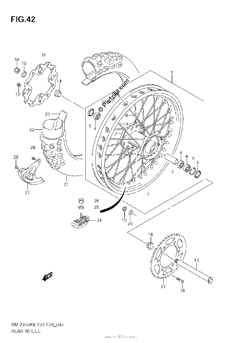 Diagrama de REAR WHEEL RM Z450 K8 K9 L0