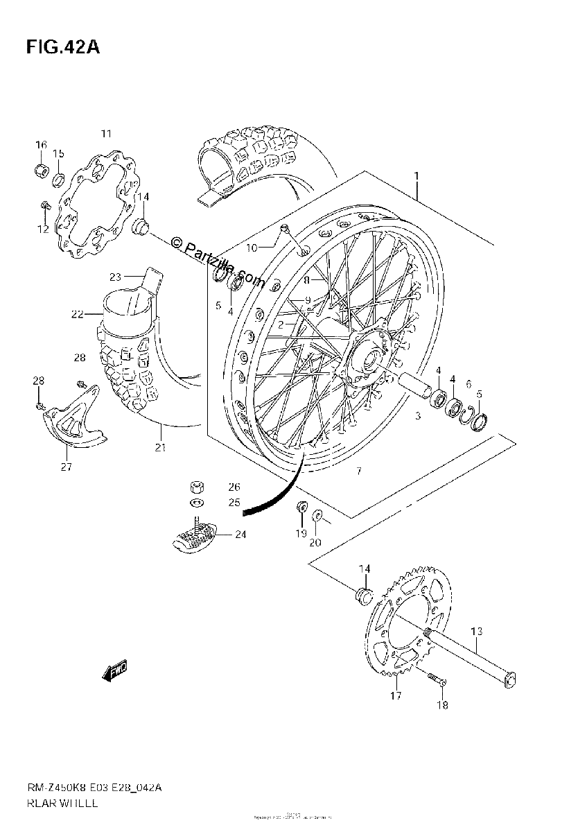 Diagrama de REAR WHEEL RM Z450 L1