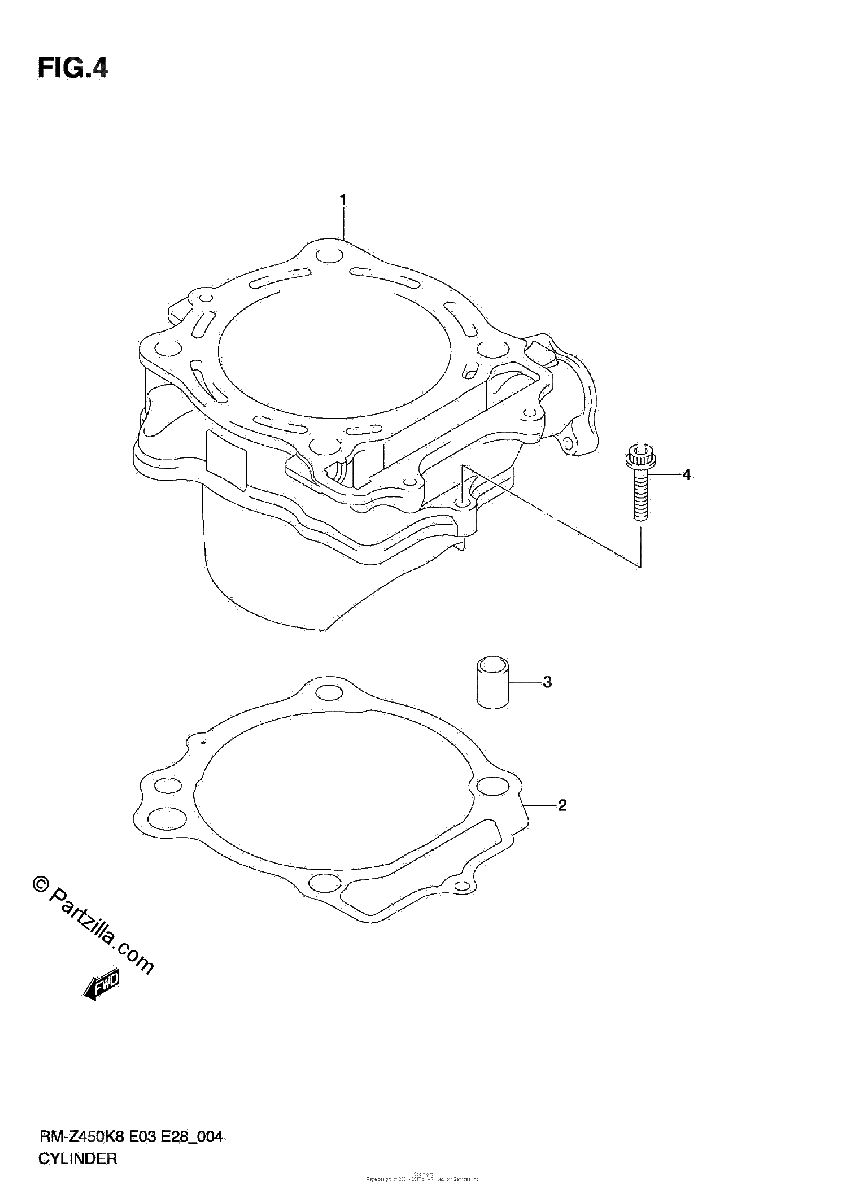 Diagrama de CYLINDER RM Z450 K8 K9 L0