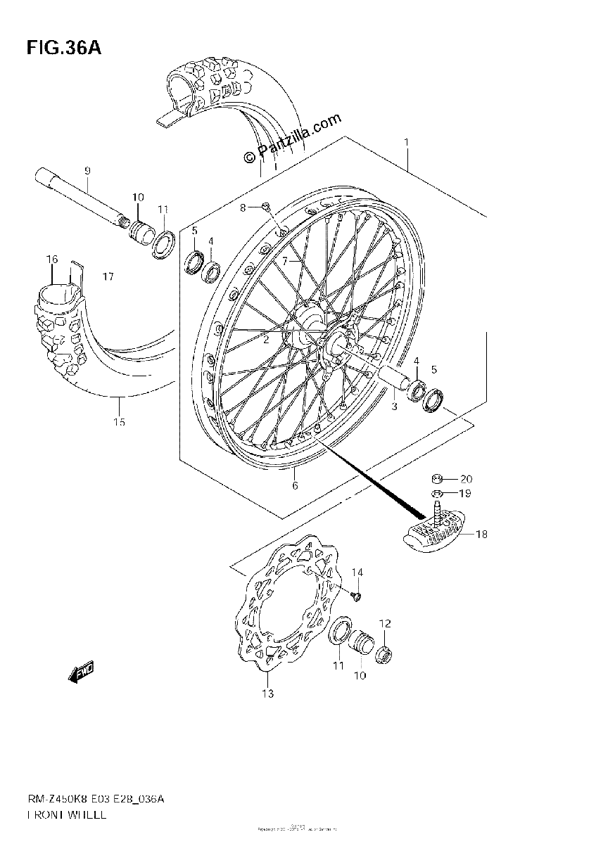 Diagrama de FRONT WHEEL RM Z450 L1
