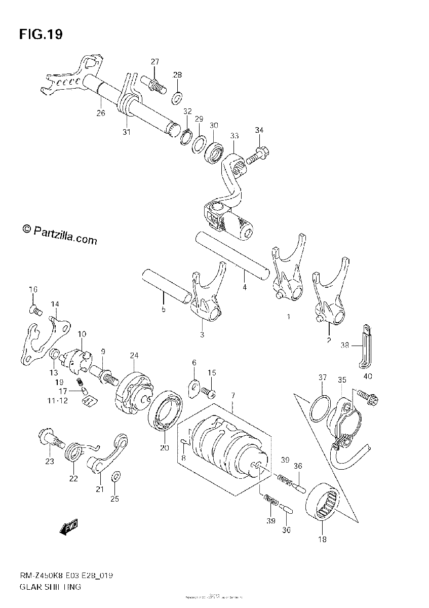 Diagrama de GEAR SHIFTING RM Z450 K8 K9 L0