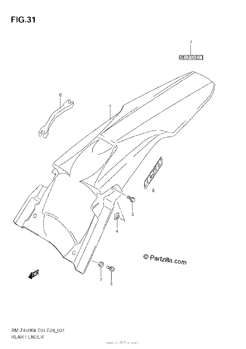 Diagrama de REAR FENDER RM Z450 K8 K9 L0