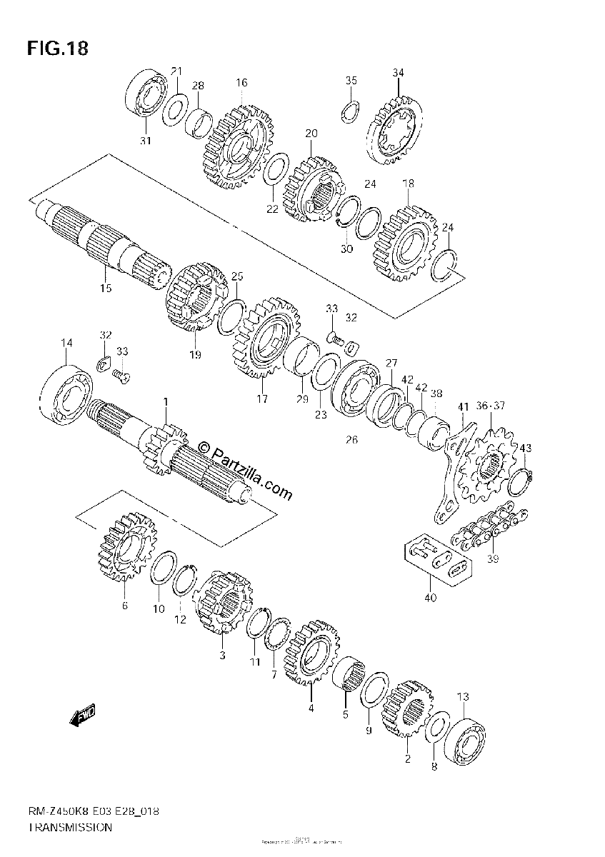 Diagrama de TRANSMISSION RM Z450 K8 K9 L0