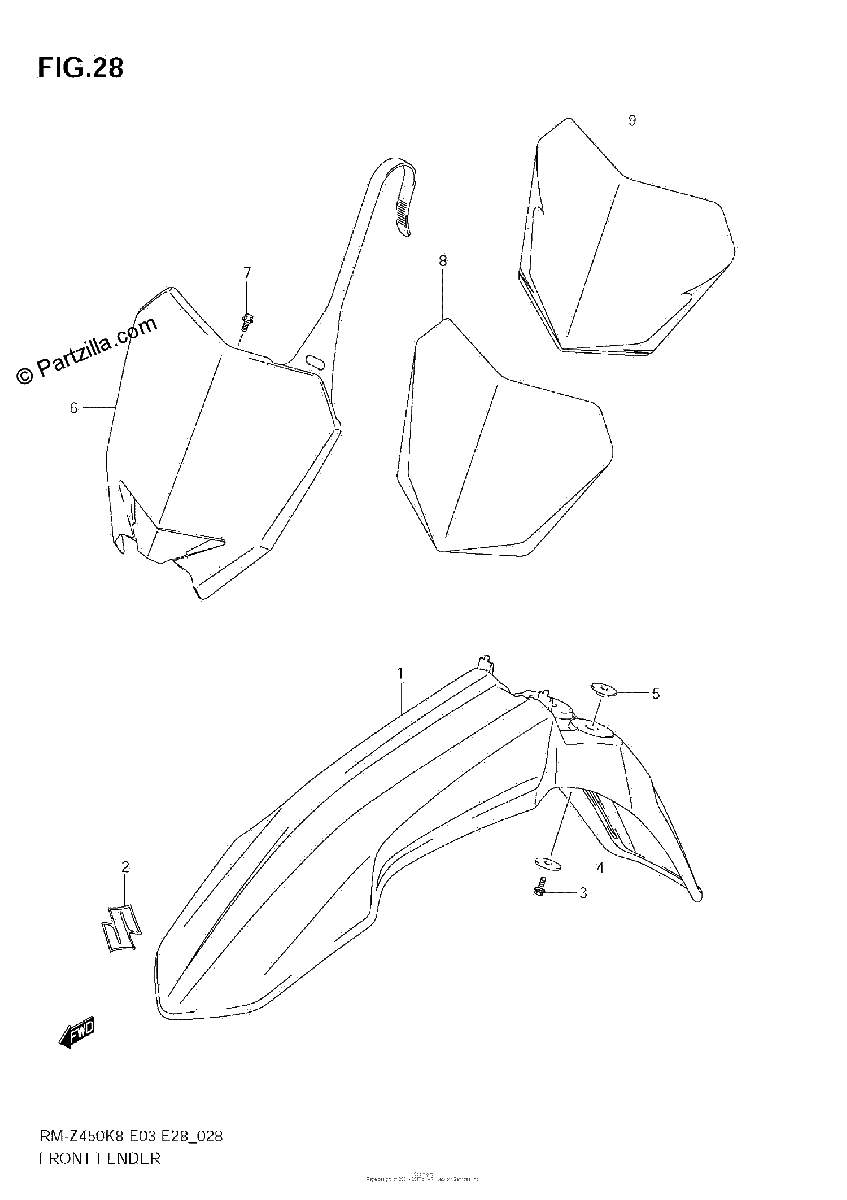 Diagrama de FRONT FENDER RM Z450 K8 K9 L0
