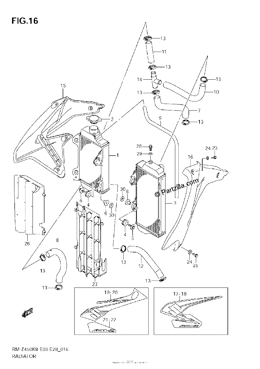 Diagrama de RADIATOR RM Z450 K8 K9