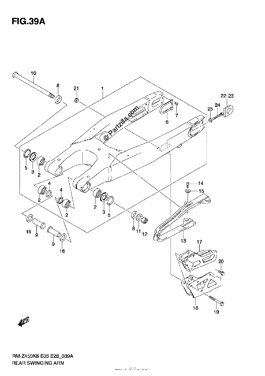 Diagrama de REAR SWINGING ARM RM Z450 L0