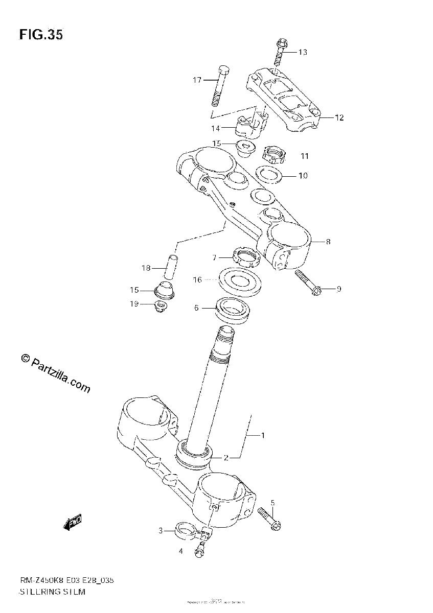 Diagrama de STEERING STEM RM Z450 K8 K9 L0