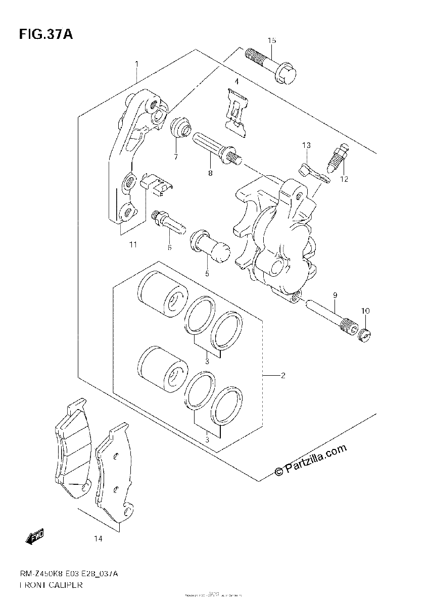 Diagrama de FRONT CALIPER RM Z450 L1