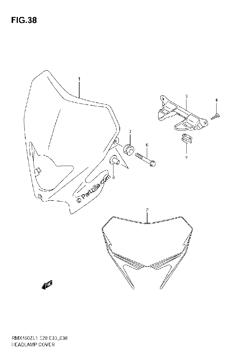 Diagrama de HEADLAMP COVER RMX450ZL1 E28