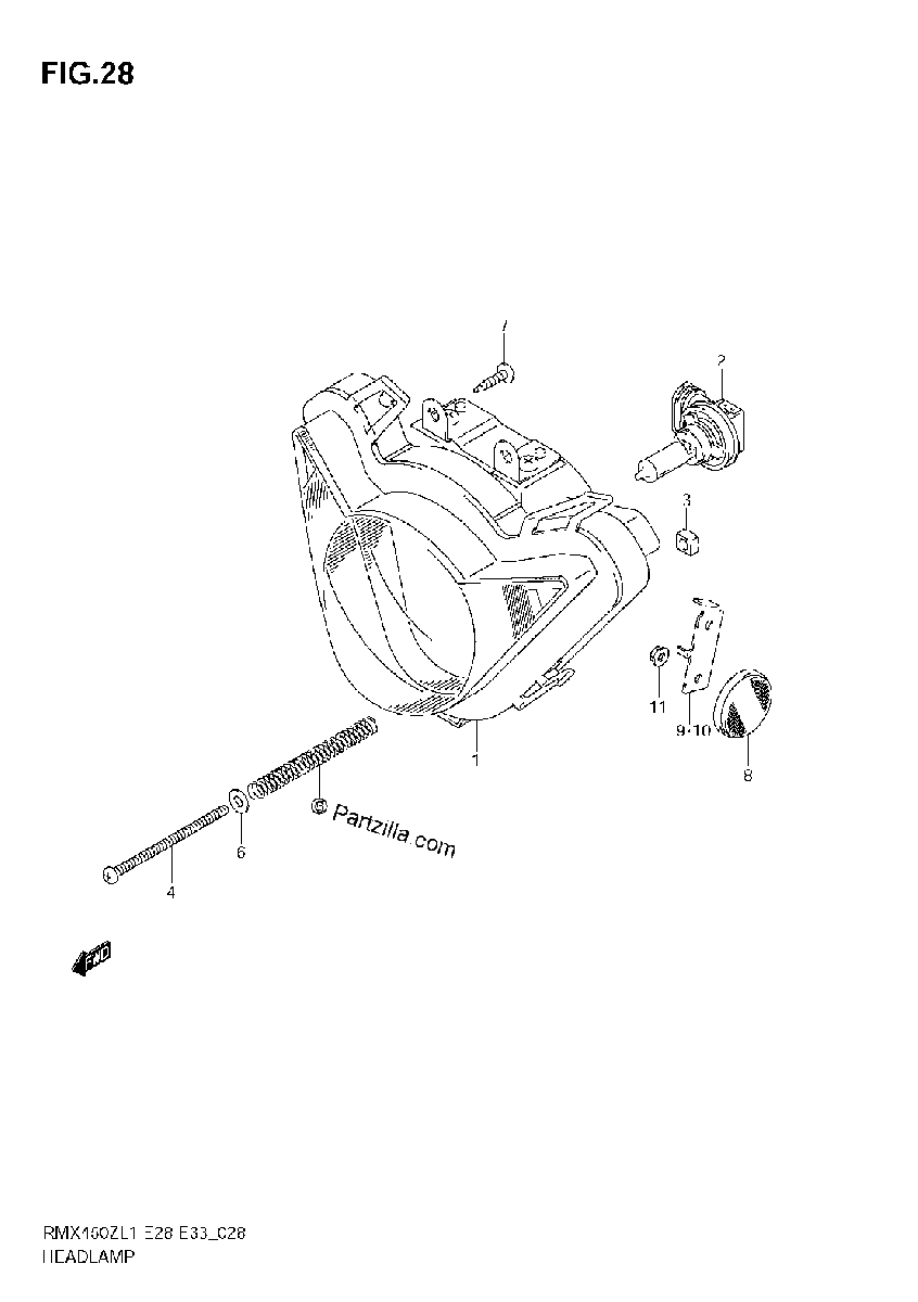 Diagrama de HEADLAMP RMX450ZL1 E28