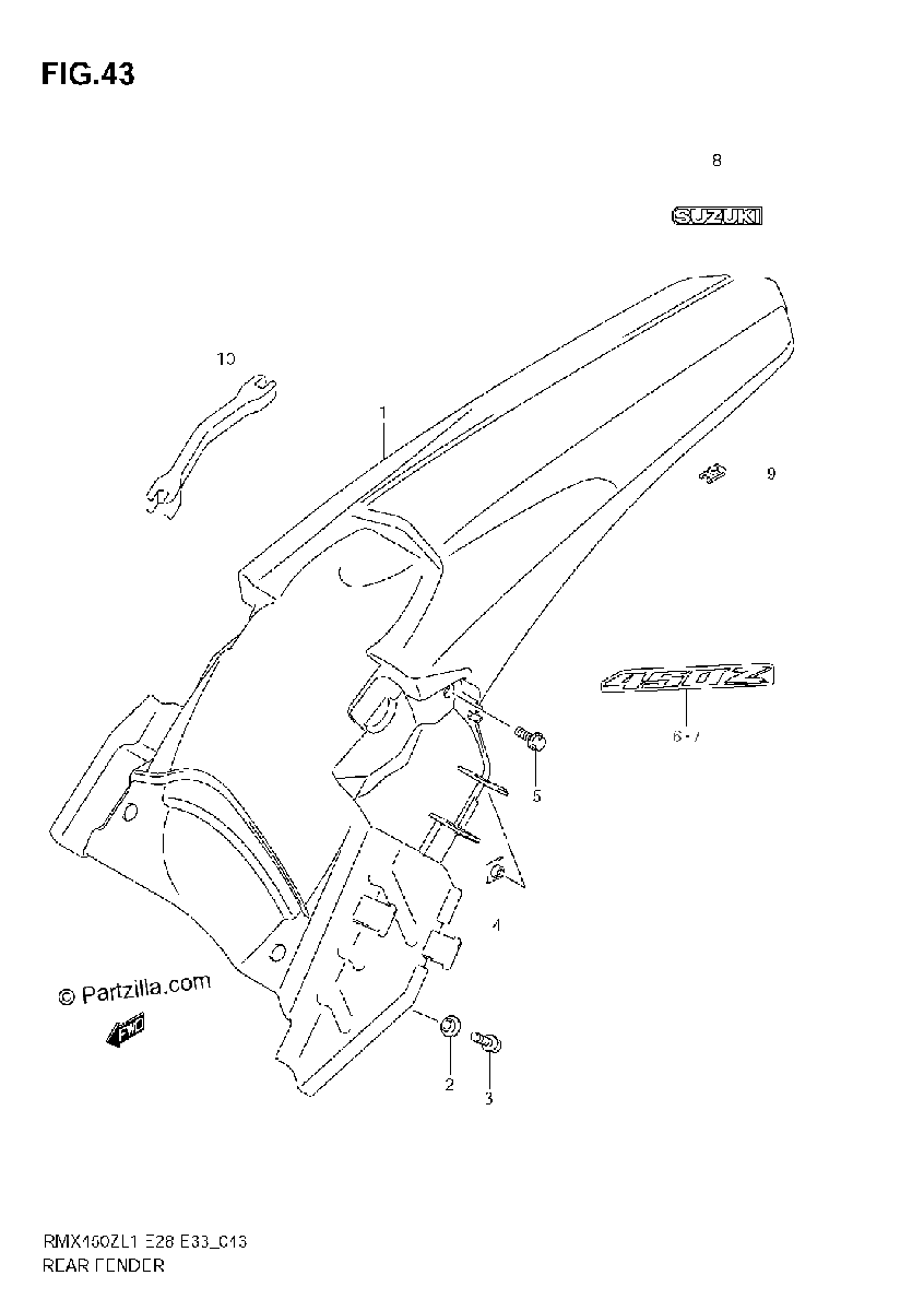 Diagrama de REAR FENDER RMX450ZL1 E28
