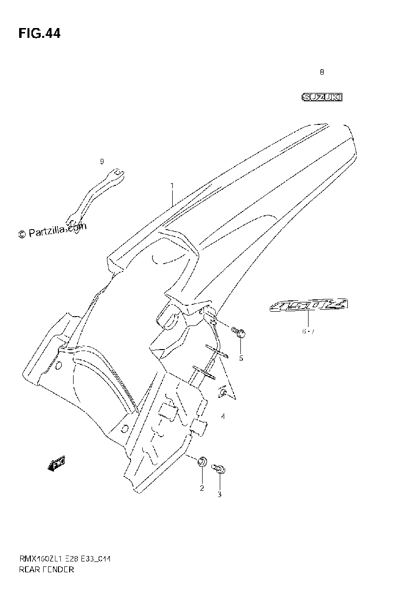 Diagrama de REAR FENDER RMX450ZL1 E33