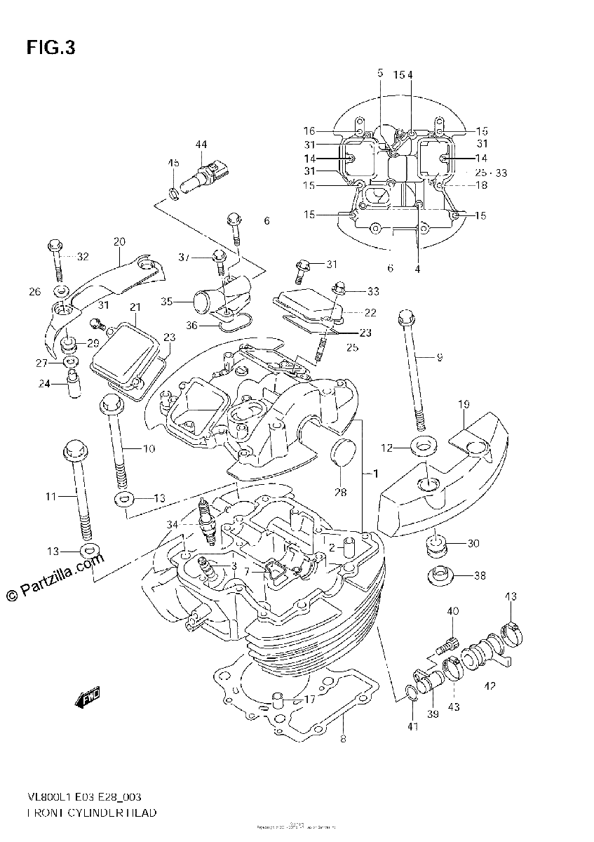 Diagrama de FRONT CYLINDER HEAD VL800 E28