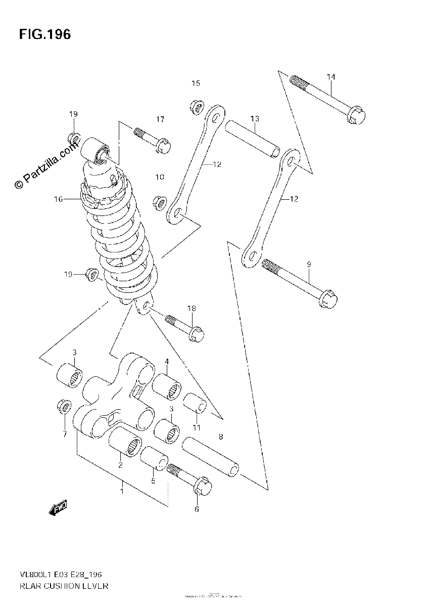 Diagrama de REAR CUSHION LEVER VL800 E28