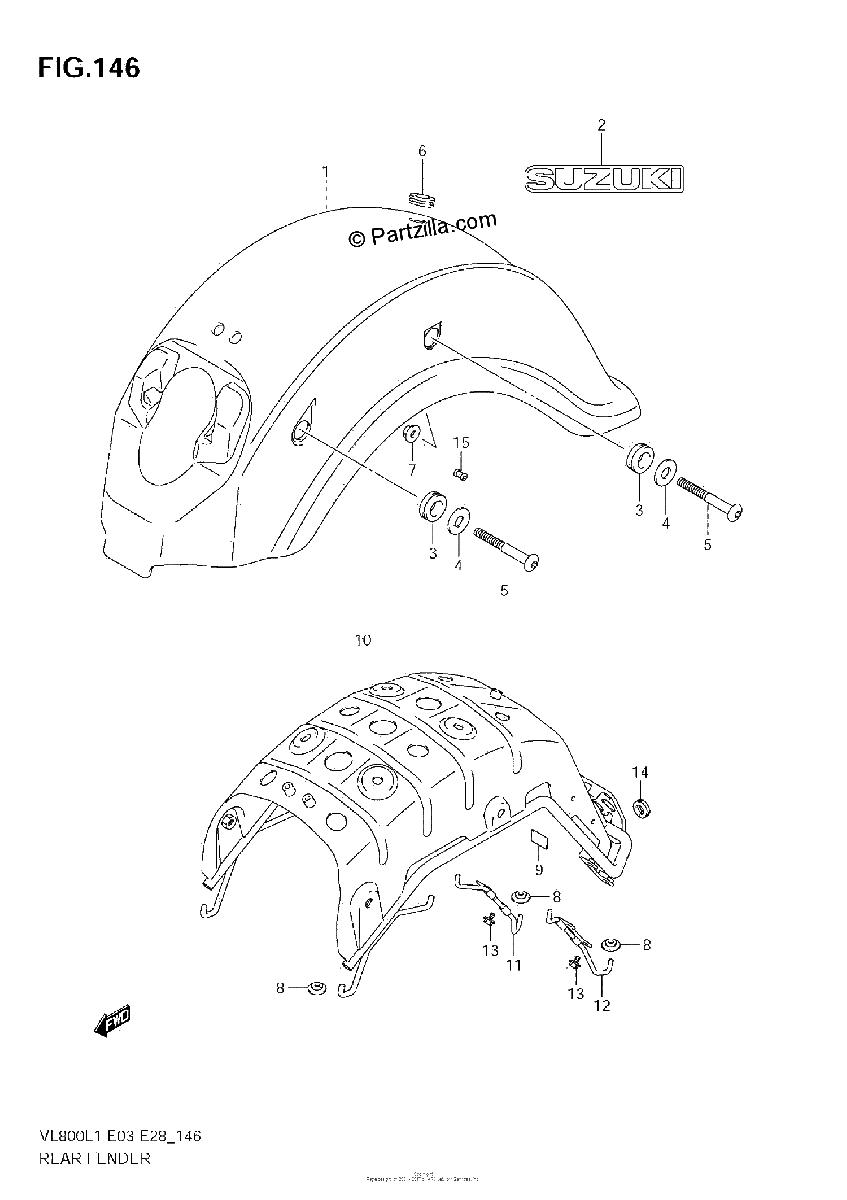 Diagrama de REAR FENDER VL800 E28