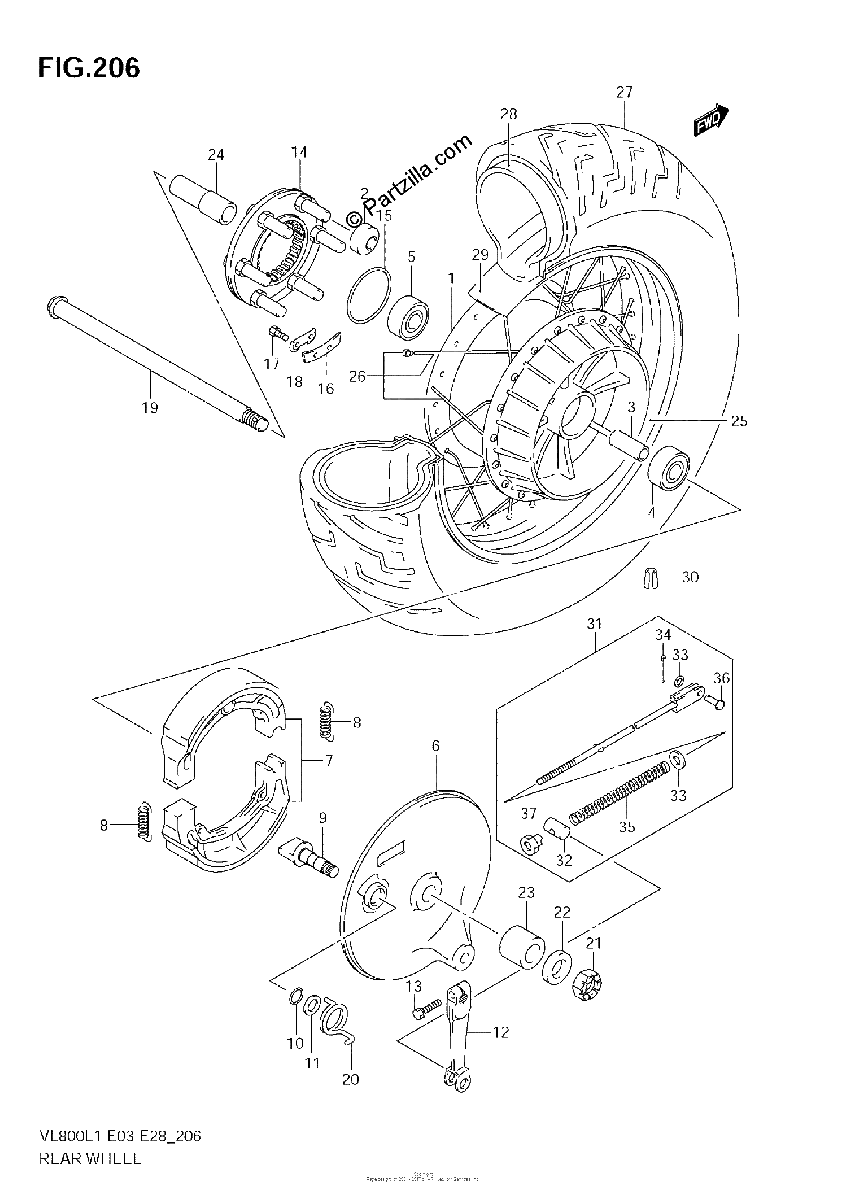 Diagrama de REAR WHEEL VL800 E33