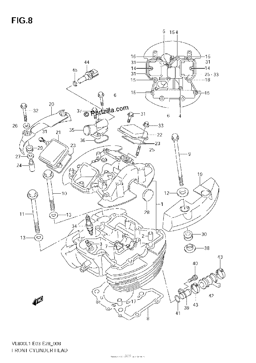 Diagrama de FRONT CYLINDER HEAD VL800T E3