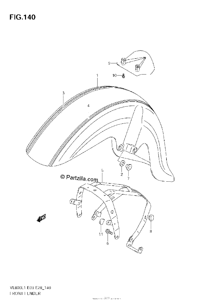 Diagrama de FRONT FENDER VL800T E3