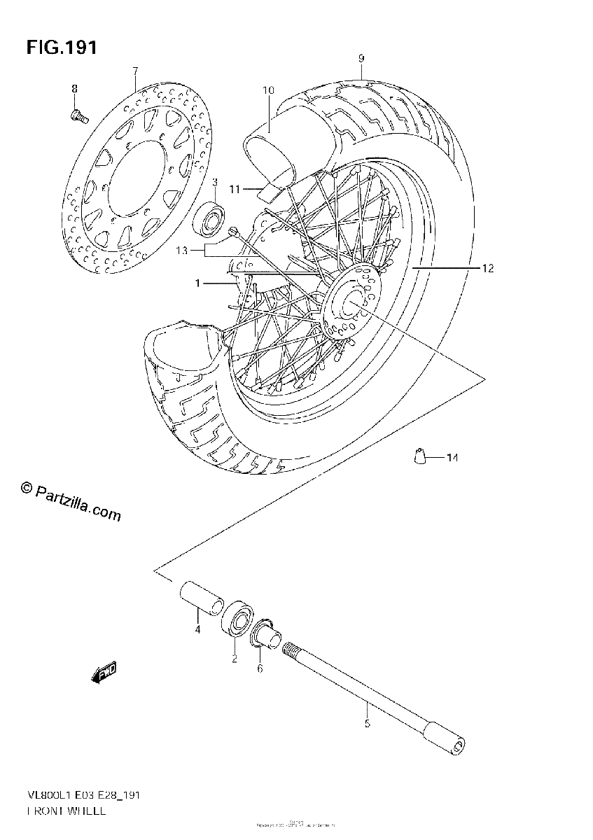 Diagrama de FRONT WHEEL VL800T E33