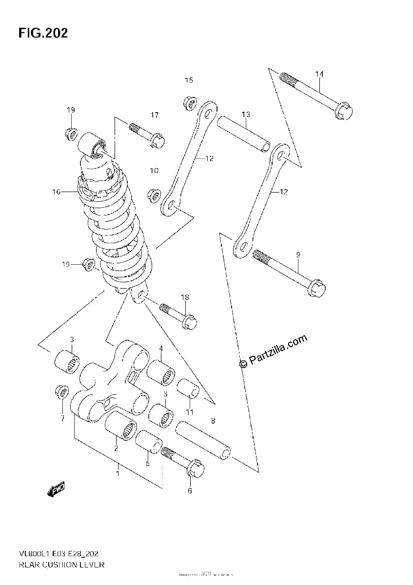 Diagrama de REAR CUSHION LEVER VL800T E28