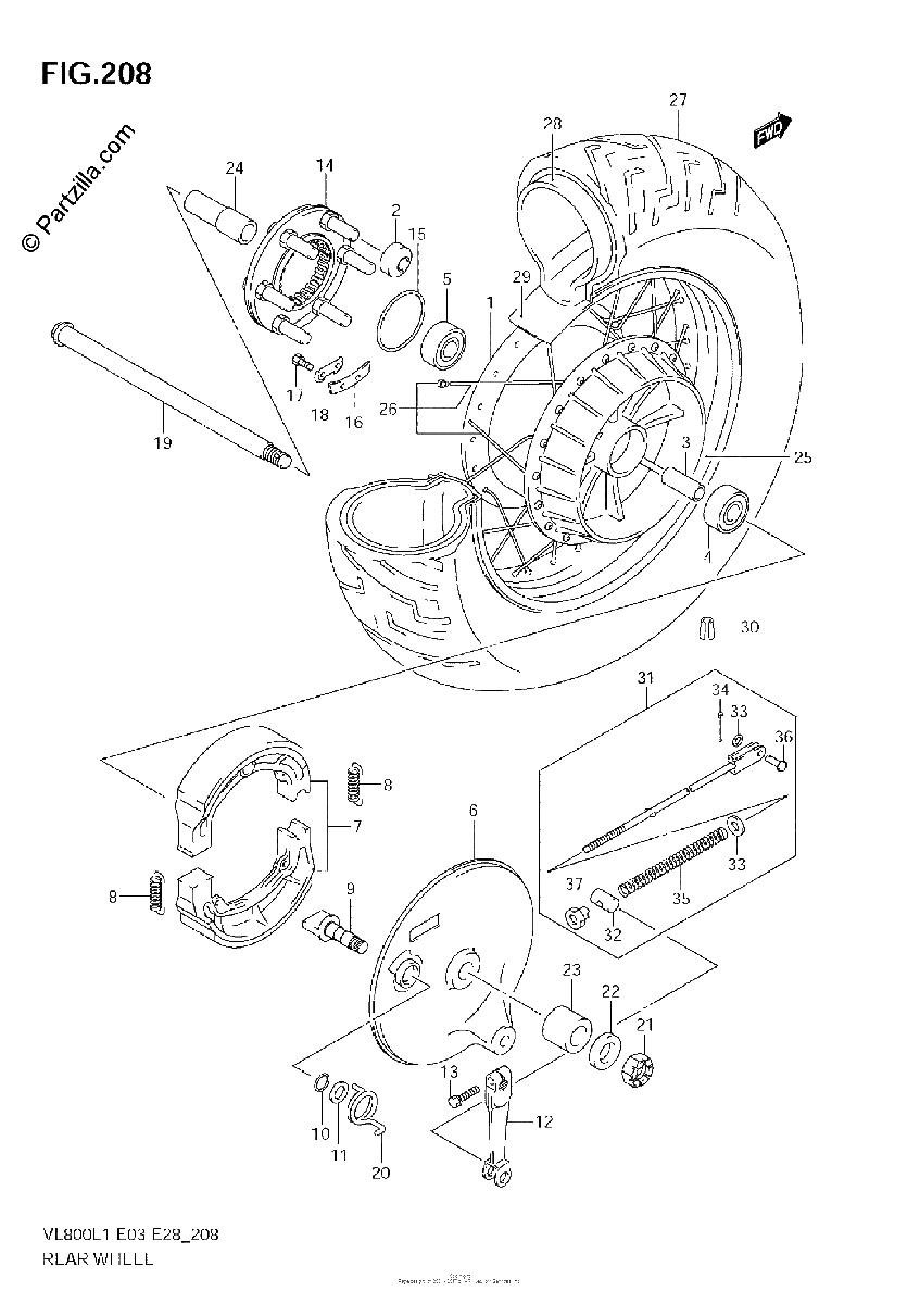 Diagrama de REAR WHEEL VL800T E28
