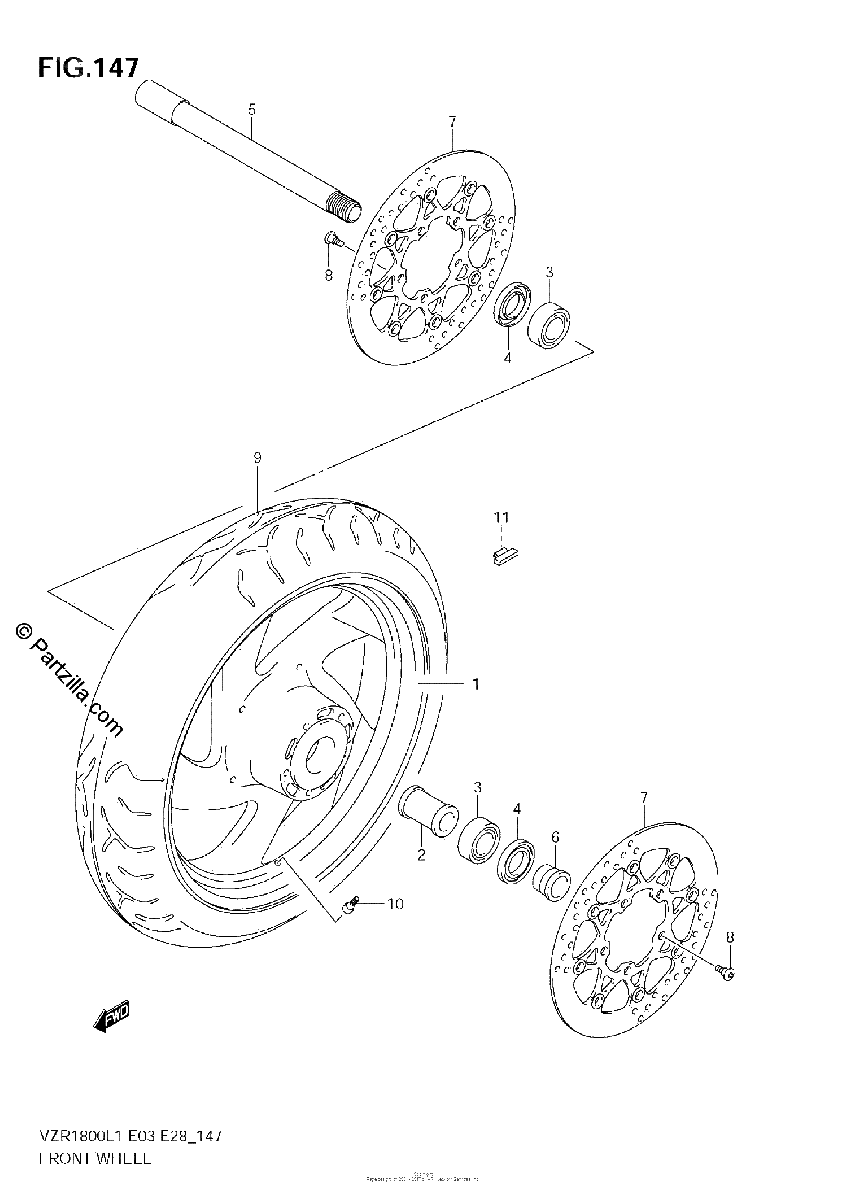 Diagrama de FRONT WHEEL VZR1800 L1 E3