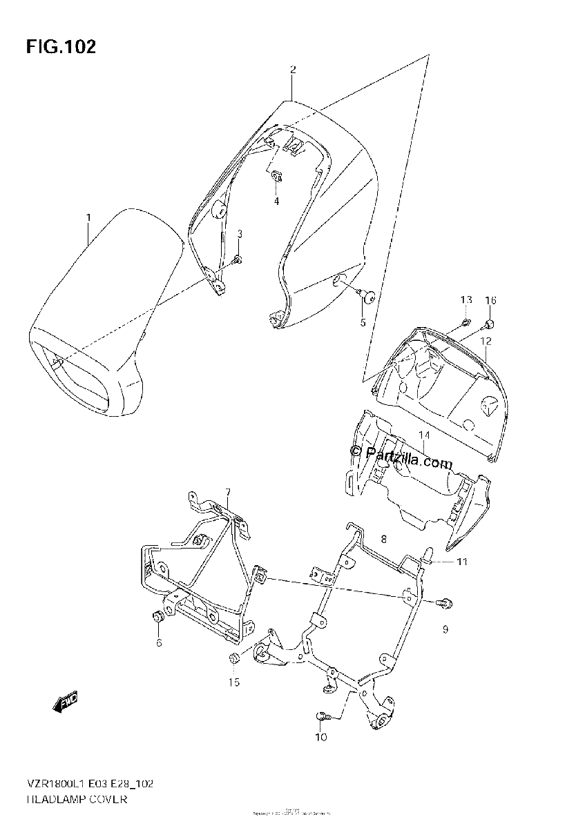 Diagrama de HEADLAMP COVER VZR1800 L1 E33