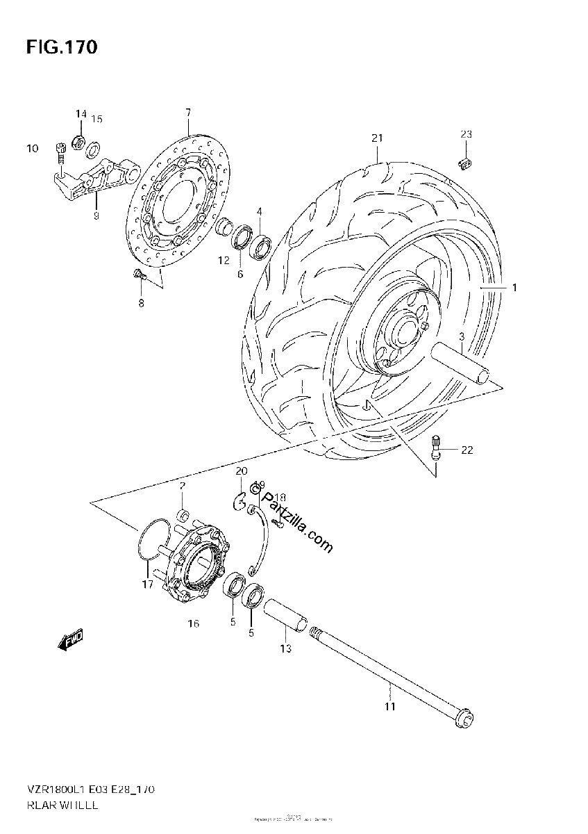 Diagrama de REAR WHEEL VZR1800 L1 E33