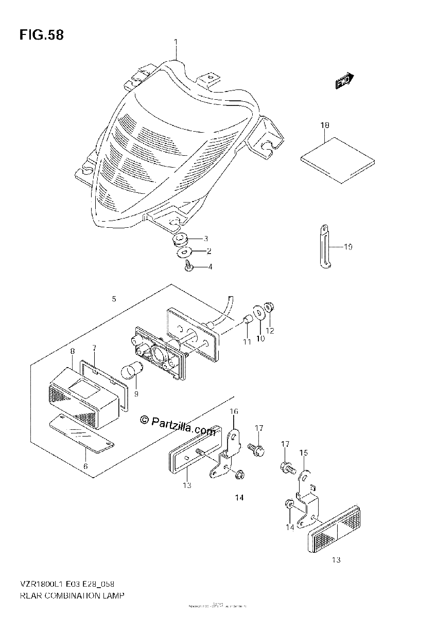 Diagrama de REAR COMBINATION LAMP VZR1800Z L1 E28