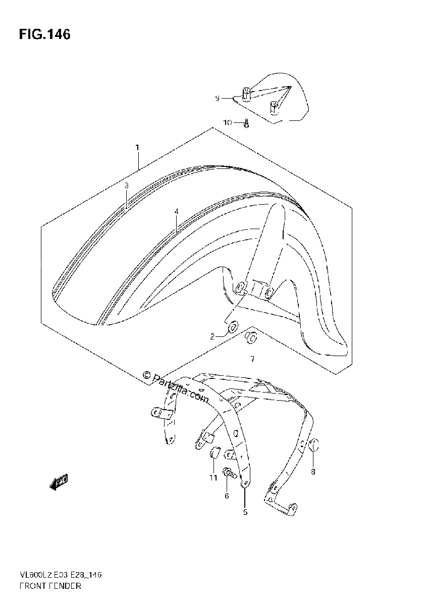 Diagrama de FRONT FENDER VL800C E28