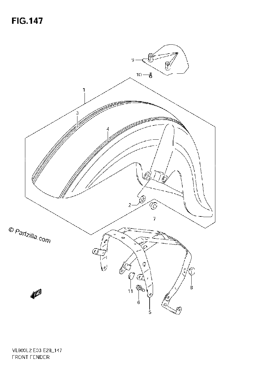 Diagrama de FRONT FENDER VL800C E33