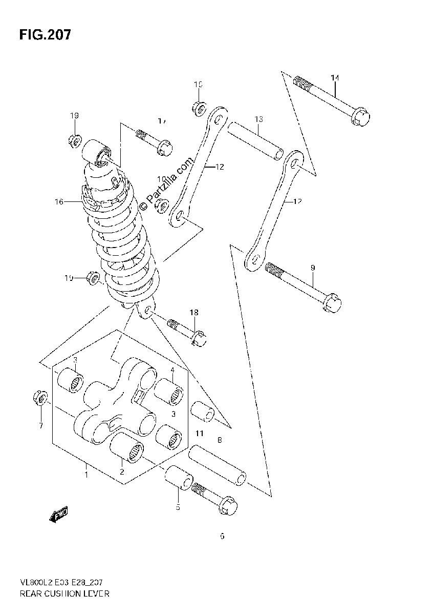 Diagrama de REAR CUSHION LEVER VL800C E28